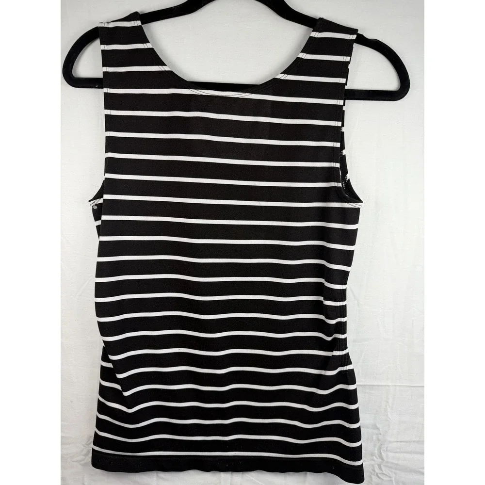 Worthington Seamless Tank Top Womens L/XL Black White Striped Scoop Neck - Picture 2 of 3
